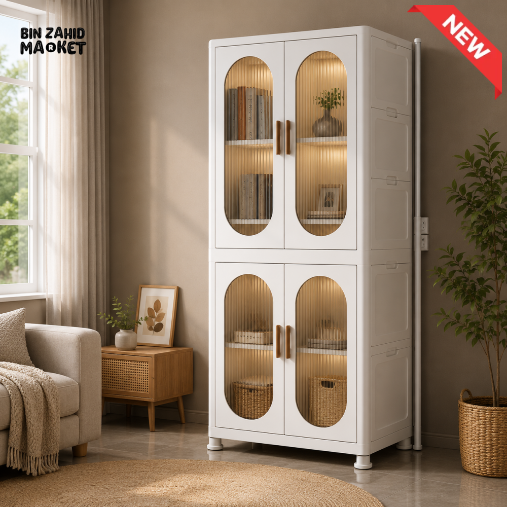 DOUBLE DOOR BABY STORAGE WARDROBE CABINET WITH TRANSPARENT PANELS AND LARGE CAPACITY STORAGE