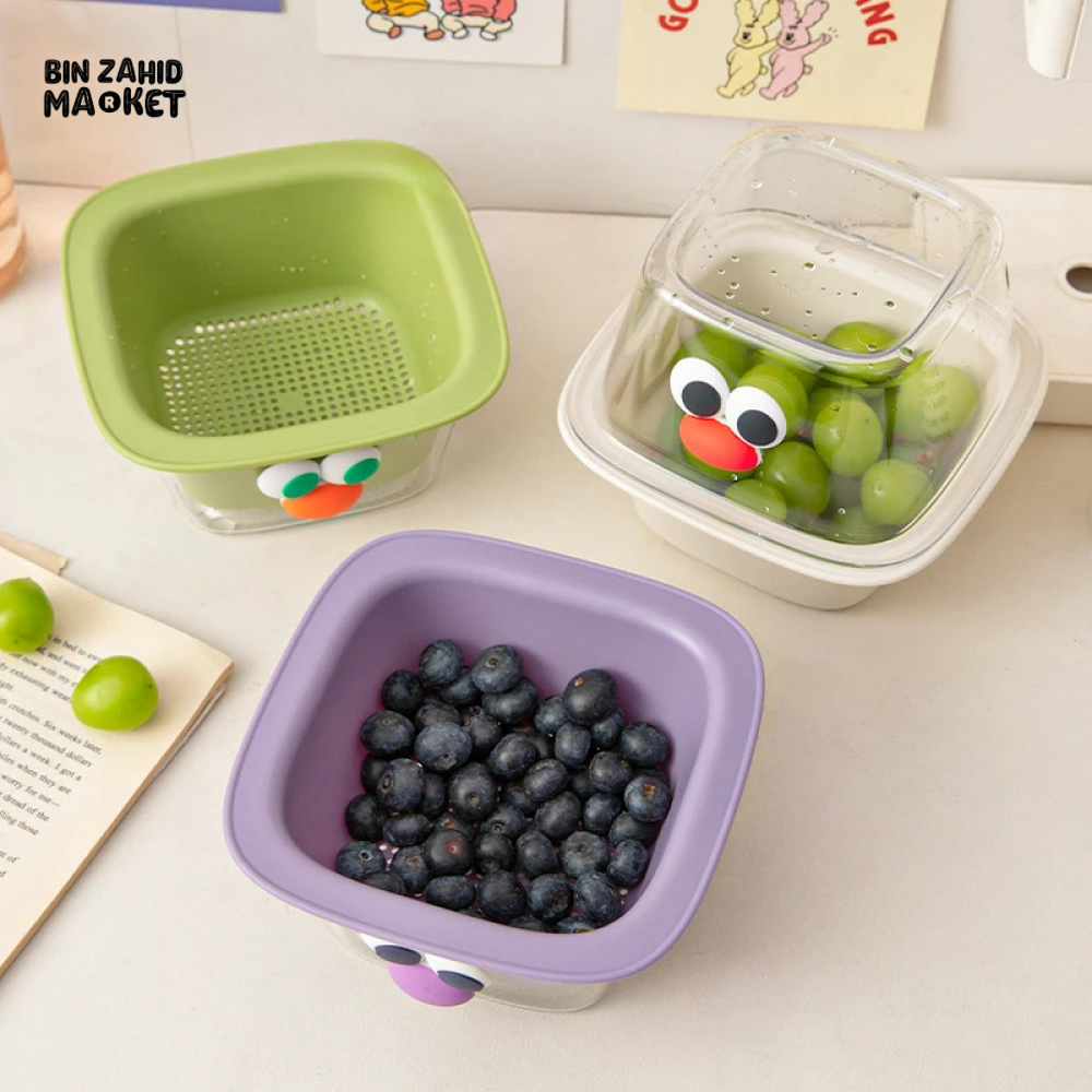DOUBLE DRAIN BASKET FRUIT WASHING TRAY MINI KITCHEN STORAGE BOX