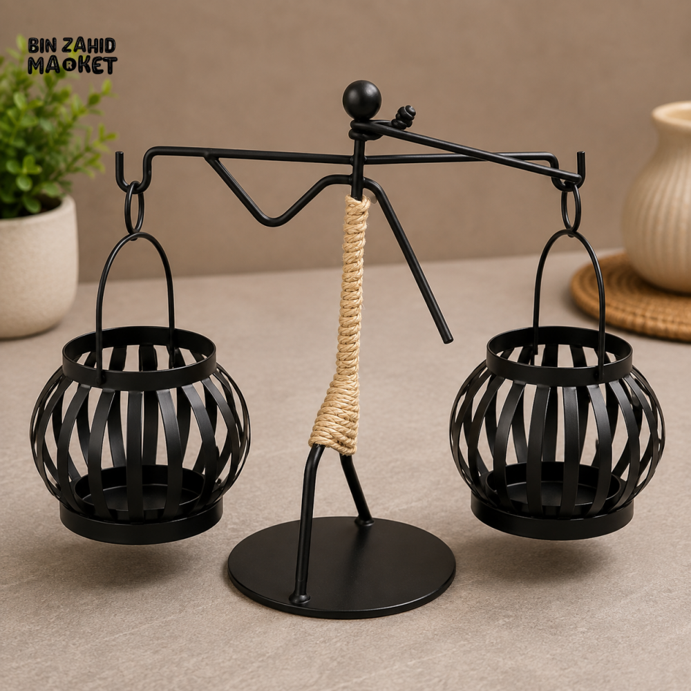 DOUBLE HANGING METAL CANDLE HOLDER WITH ROPE ACCENT