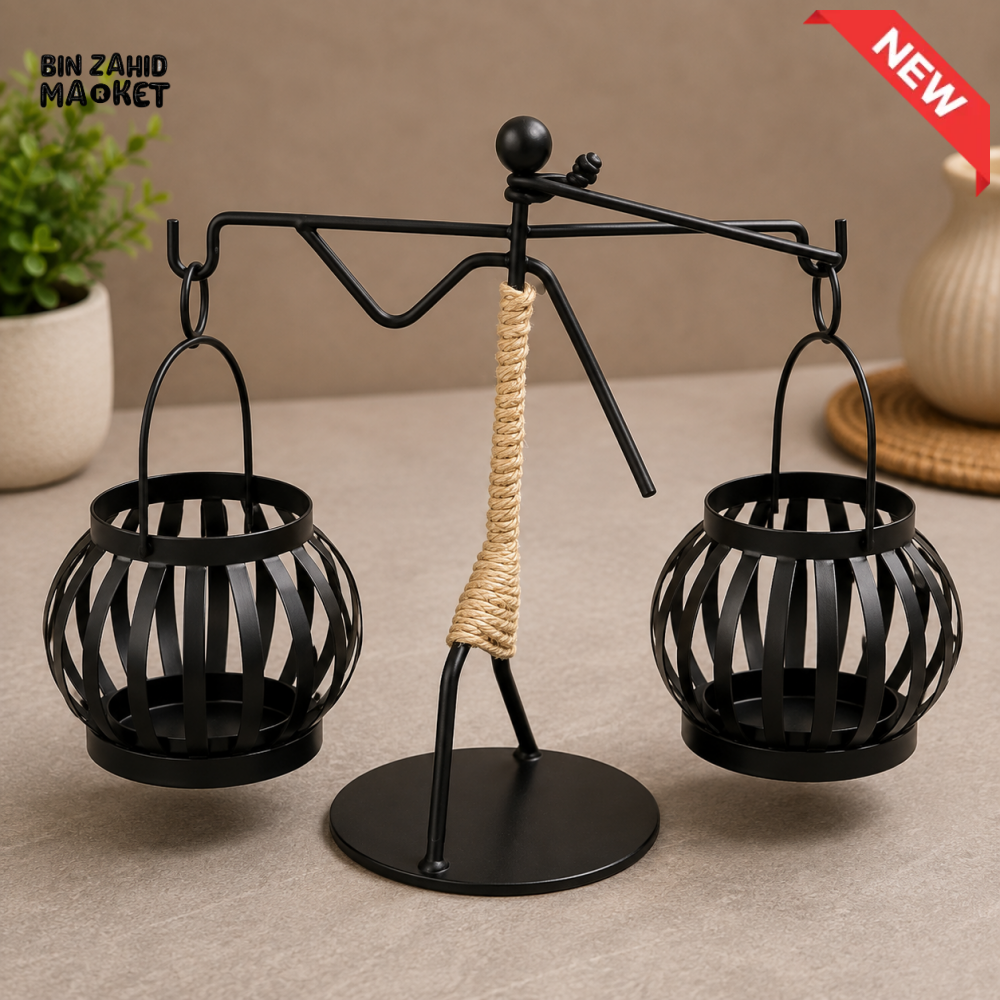 DOUBLE HANGING METAL CANDLE HOLDER WITH ROPE ACCENT