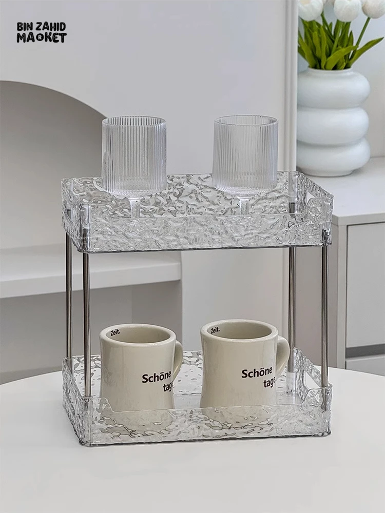 DOUBLE-LAYER ACRYLIC BATHROOM SHELF – TRANSPARENT SHOWER & MAKEUP ORGANIZER