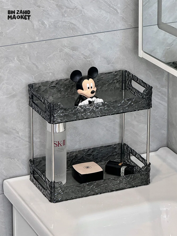 DOUBLE-LAYER ACRYLIC BATHROOM SHELF – TRANSPARENT SHOWER & MAKEUP ORGANIZER