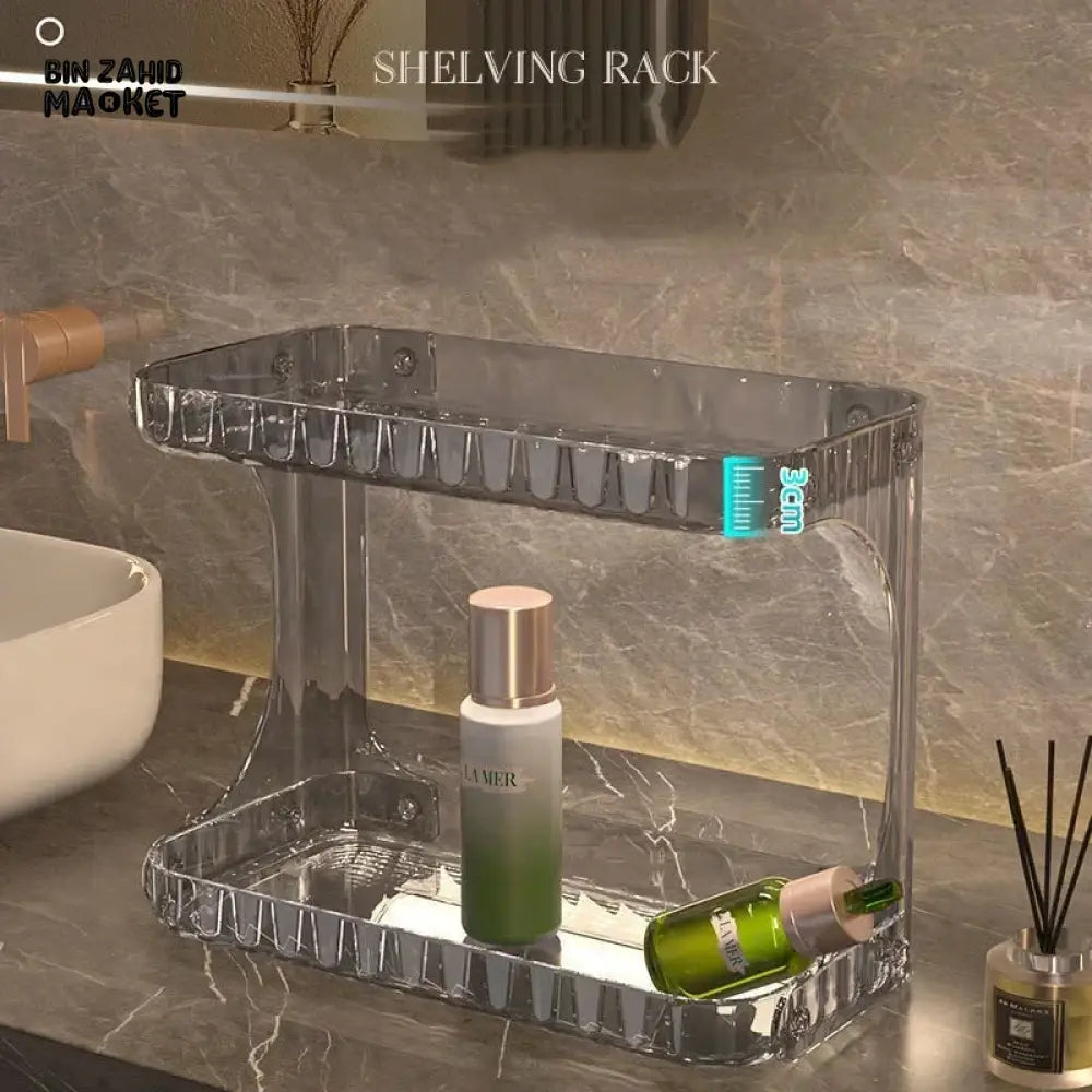DOUBLE-LAYER BATHROOM STORAGE RACK – VANITY COSMETIC ORGANIZER & DISPLAY STAND