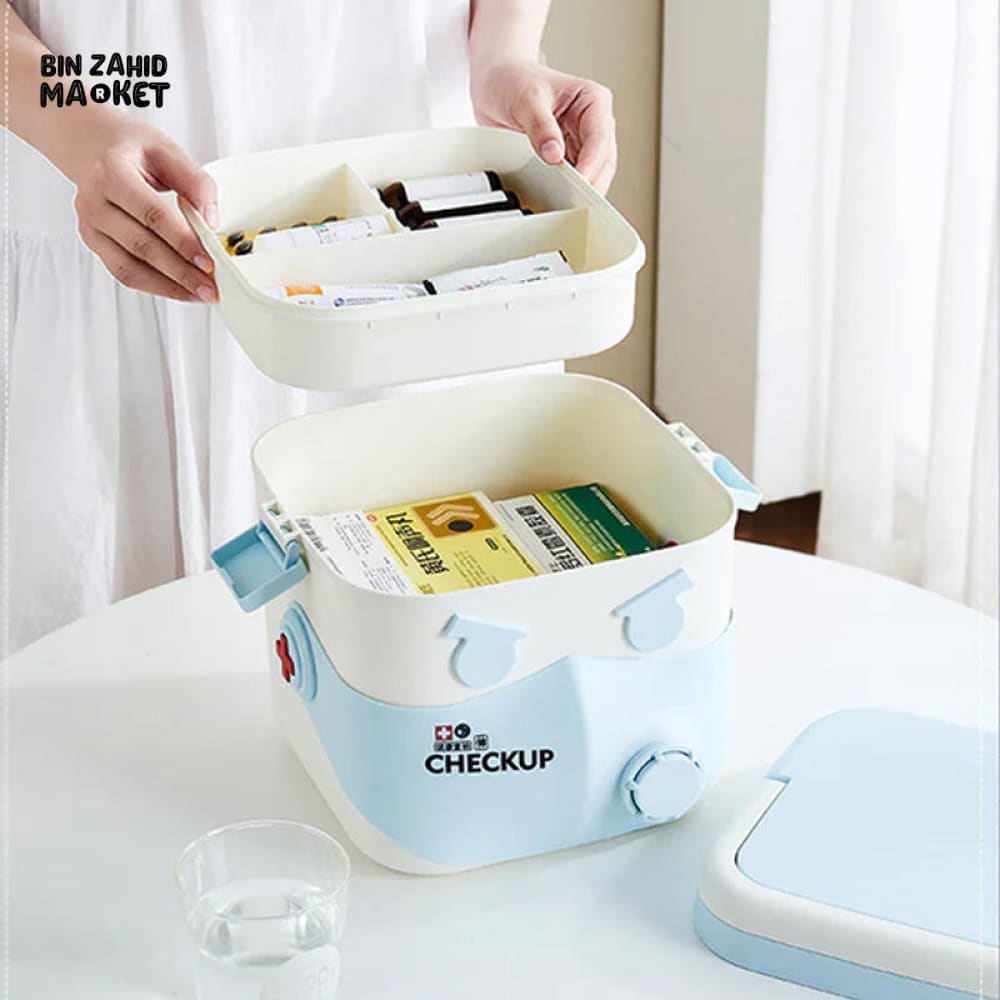 DOUBLE LAYER MEDICINE & FIRST AID STORAGE BOX PORTABLE ORGANIZER FOR HOME & TRAVEL USE