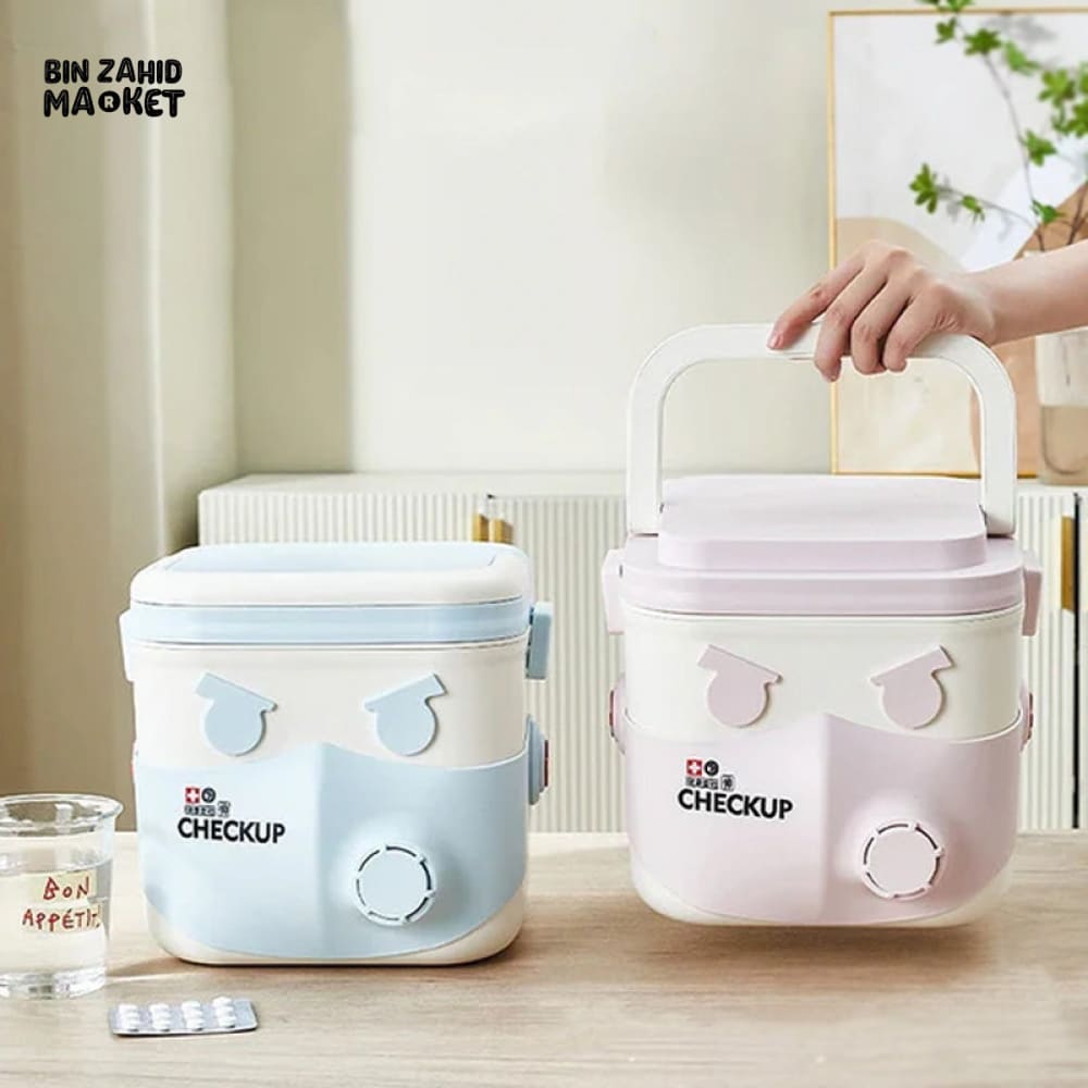 DOUBLE LAYER MEDICINE & FIRST AID STORAGE BOX PORTABLE ORGANIZER FOR HOME & TRAVEL USE