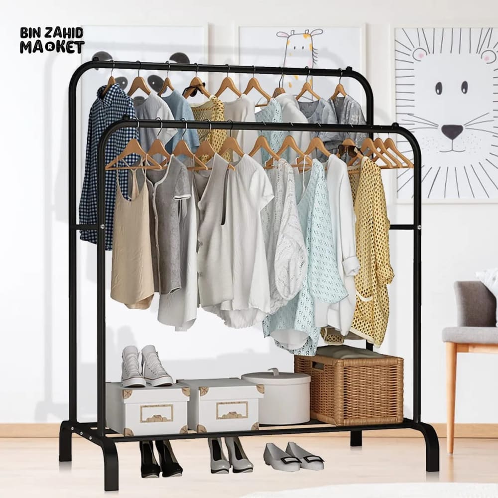 DOUBLE POLE METAL CLOTH STAND Black