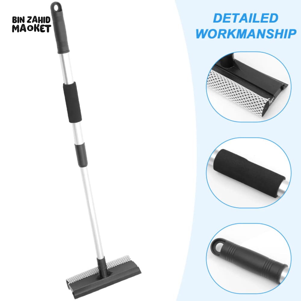 DOUBLE-SIDED WINDOW BRUSH WITH TELESCOPIC HANDLE – GLASS CLEANER & SCRAPER