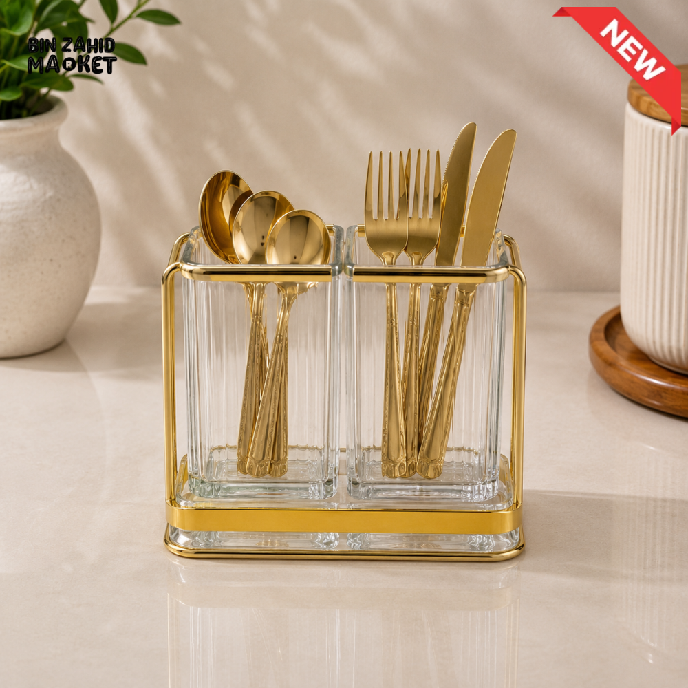 DOUBLE SPOON AND CUTLERY HOLDER WITH GOLD METAL FRAME