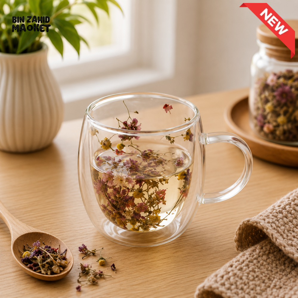 DOUBLE WALL BLOSSOM GLASS TEA MUG -250ML