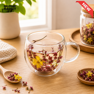 DOUBLE WALL FLORAL GLASS TEA MUG - 250ML