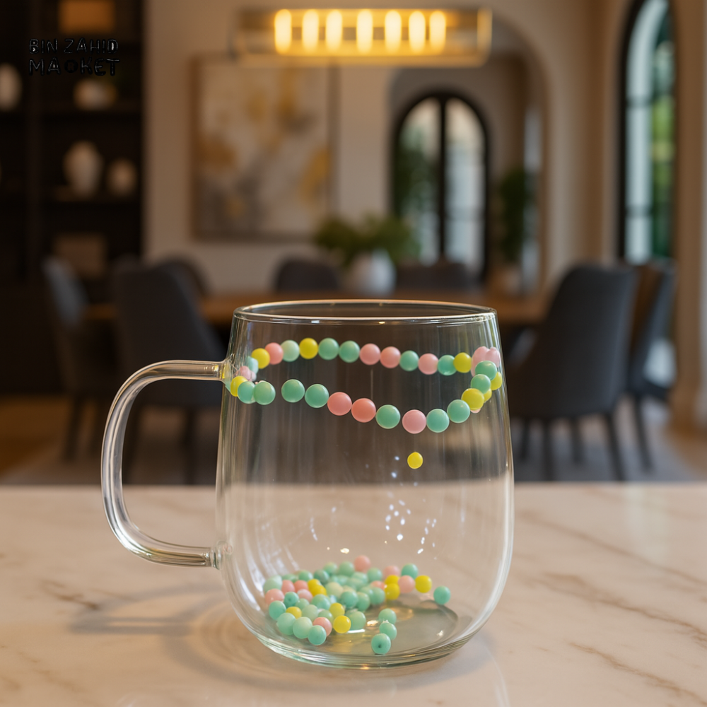 DOUBLE WALL GLASS CUP WITH FLOWER DESIGN 250ML – INSULATED TEA COFFEE MUG | PREMIUM CLEAR MUG FOR HOT & COLD DRINKS