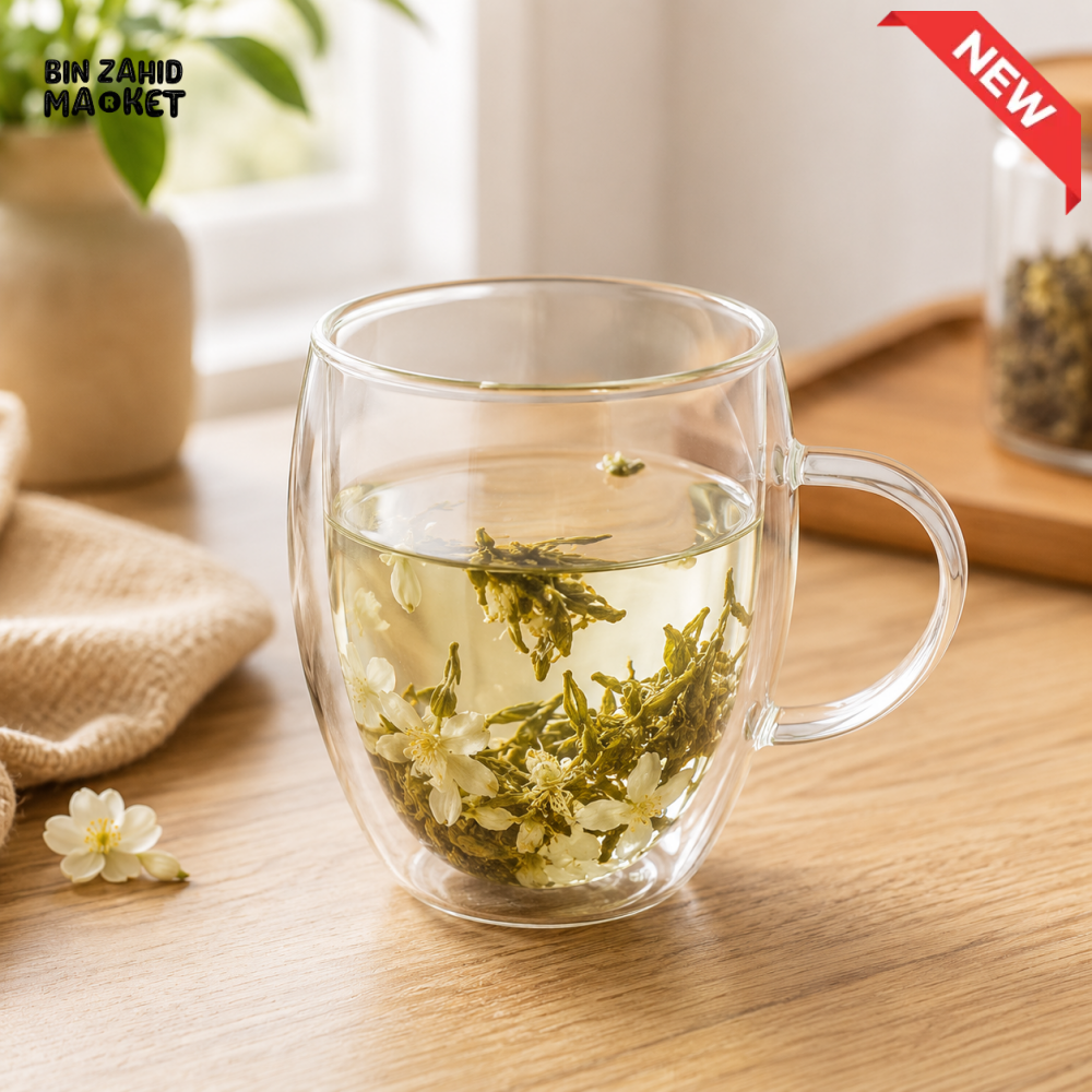 DOUBLE WALL GLASS JASMINE TEA MUG - (350ML) - GREEN