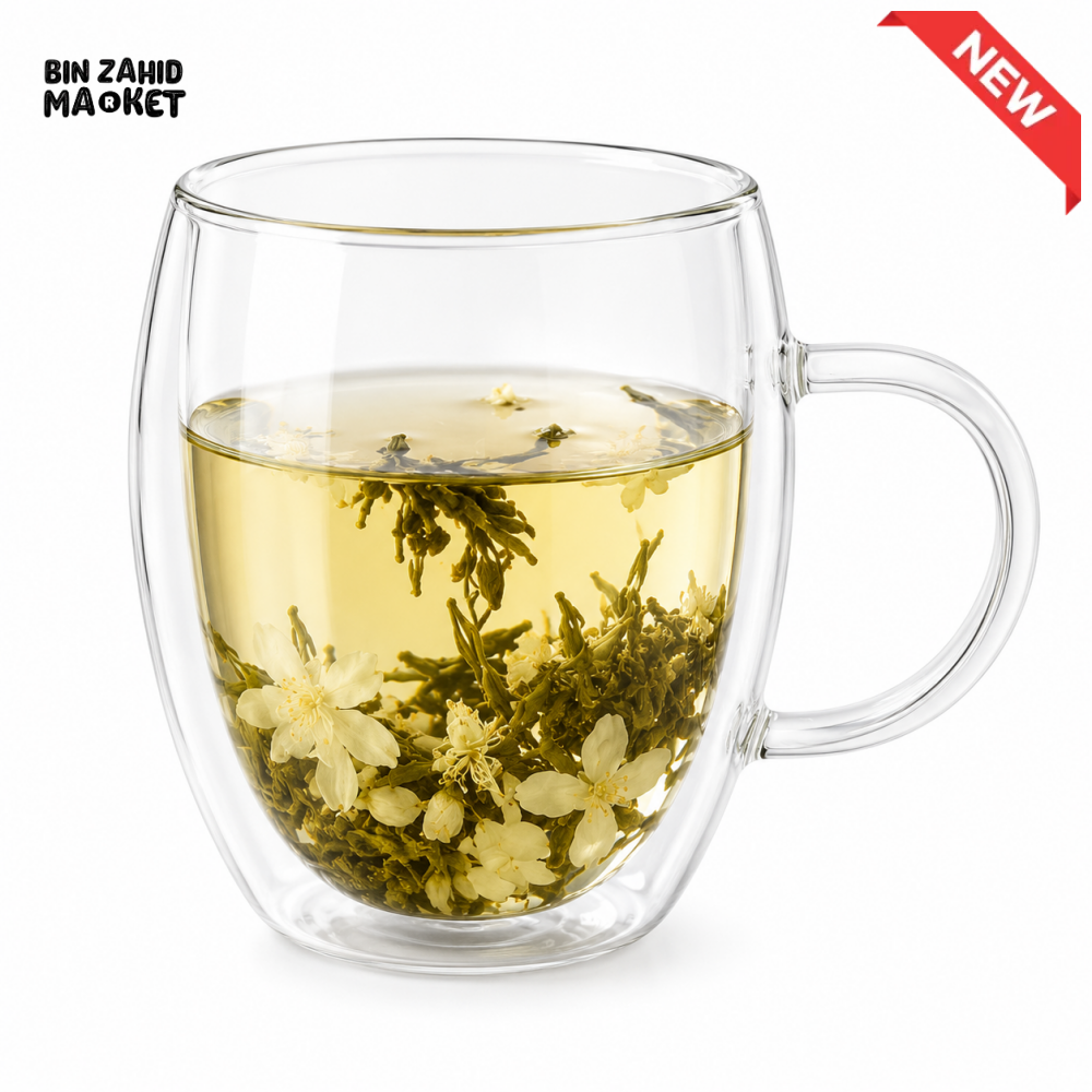 DOUBLE WALL GLASS JASMINE TEA MUG - (350ML) - GREEN