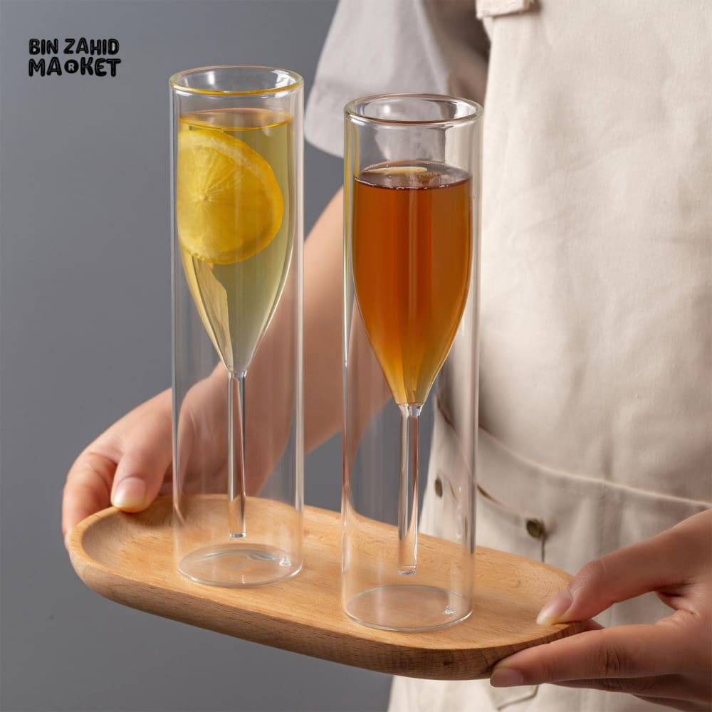DOUBLE WALL GLASS JUICE GLASS WITH INNER STEM DESIGN