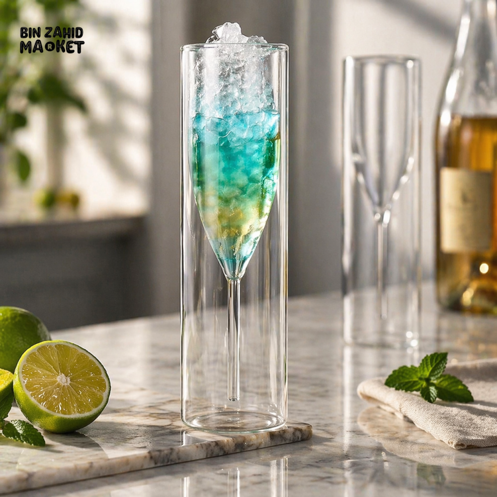 DOUBLE WALL GLASS JUICE GLASS WITH INNER STEM DESIGN