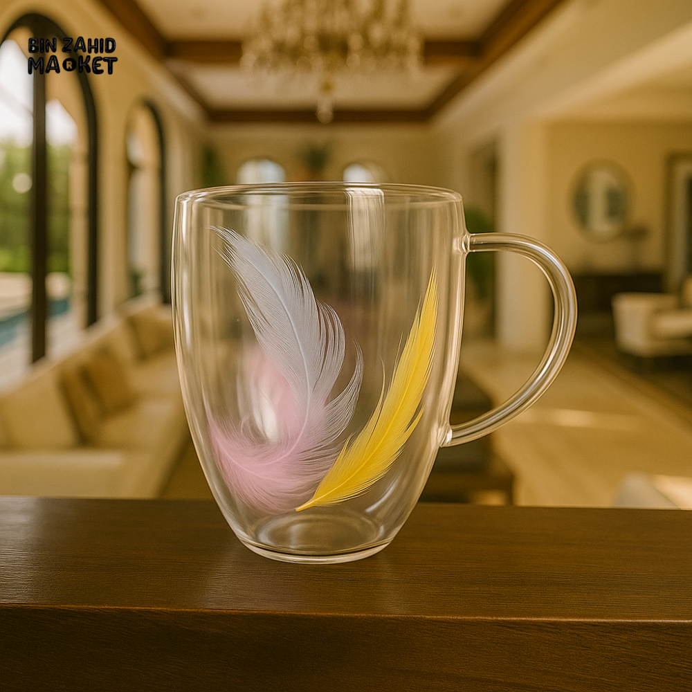 DOUBLE WALL GLASS MUG WITH DRIED FLOWER DESIGN 330ML RXG 042
