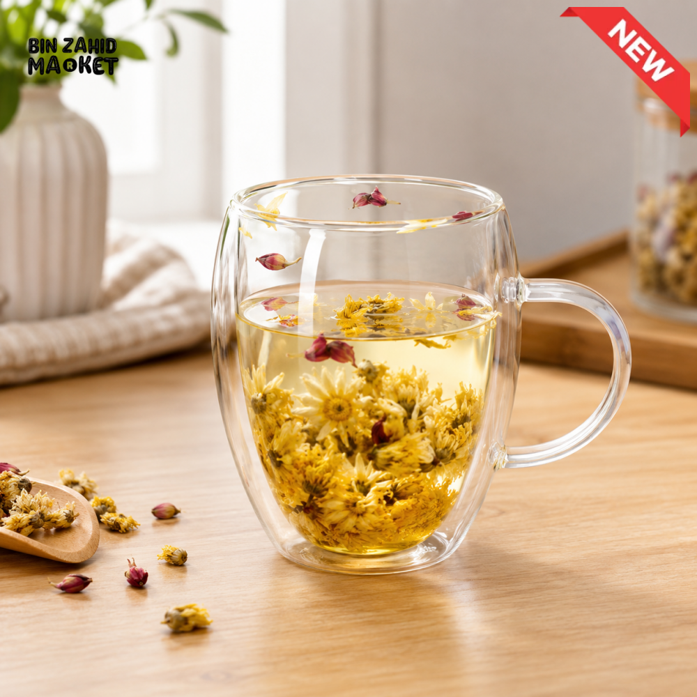 DOUBLE WALL GLASS TEA MUG - 350 ML
