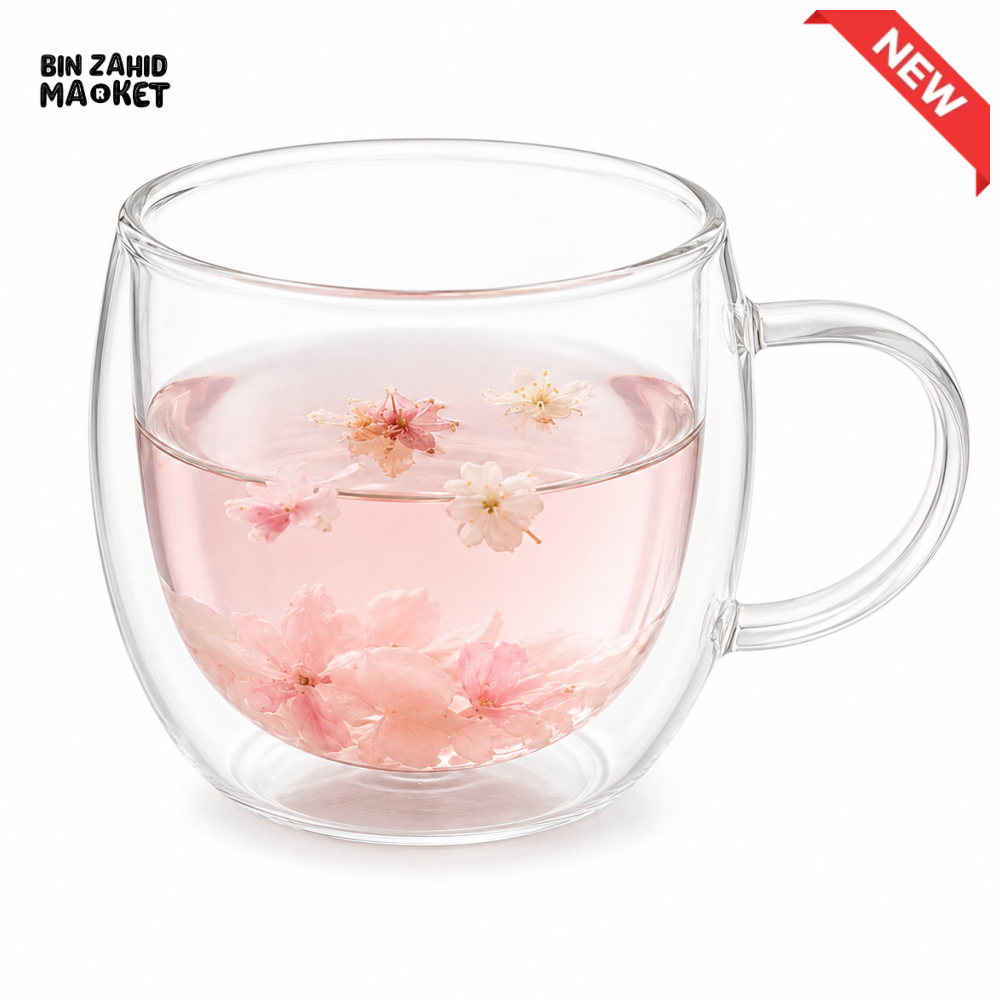 DOUBLE WALL SAKURA GLASS TEA MUG -250ML