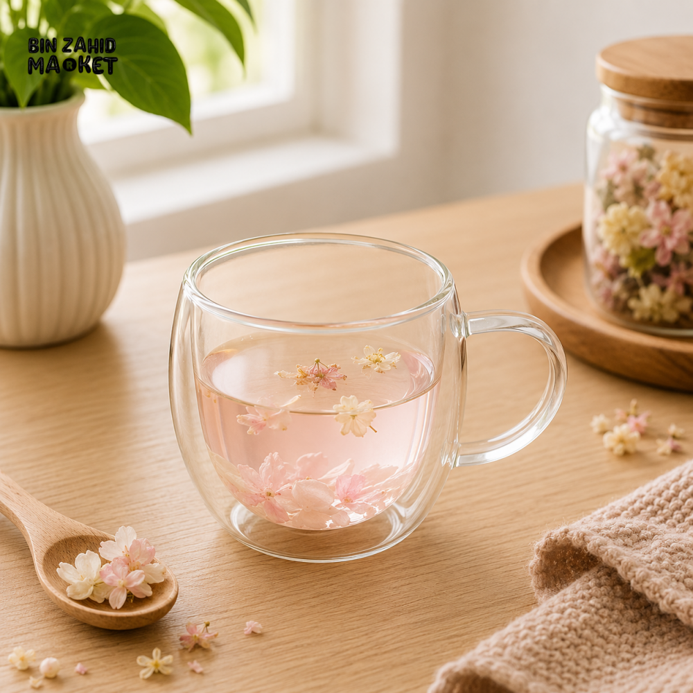 DOUBLE WALL SAKURA GLASS TEA MUG -250ML
