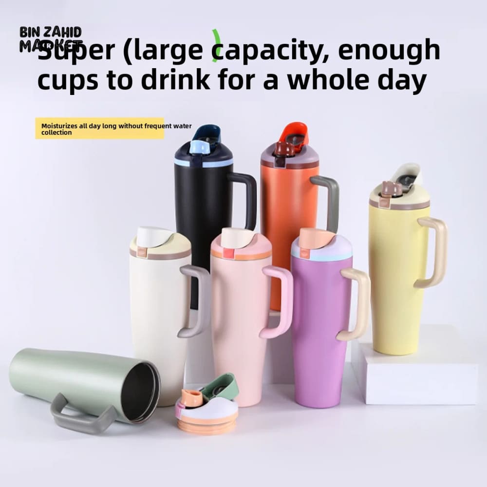 DOUBLE-WALL STAINLESS STEEL TRAVEL CAR CUP 40 OZ – INSULATED PORTABLE MUG WITH LID & ICE RETENTION