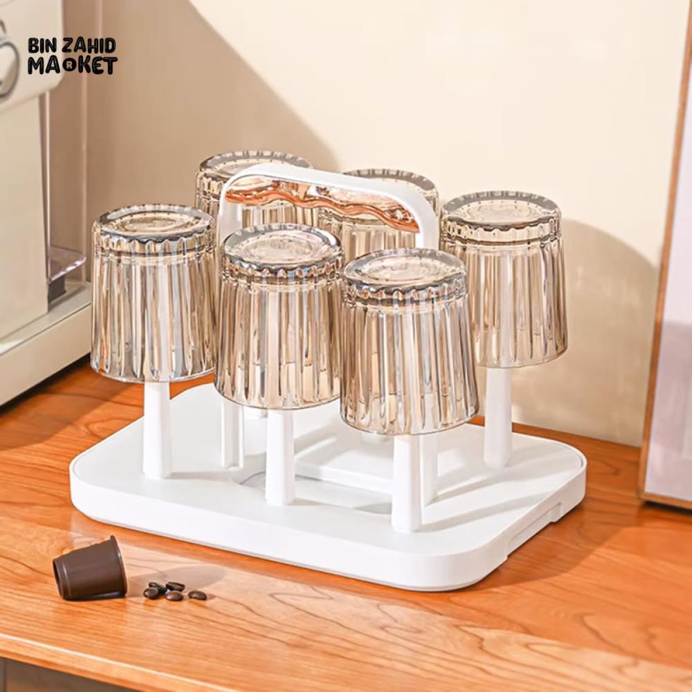 DRAINING CUP HOLDER WITH HANDLE WATER-RESISTANT DRYING STAND FOR BATHROOM OR KITCHEN USE
