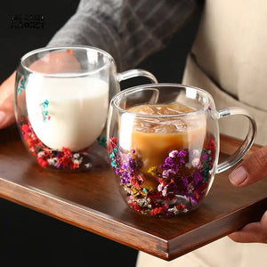 DRIED FLOWER DOUBLE WALL GLASS MUG - 350ML