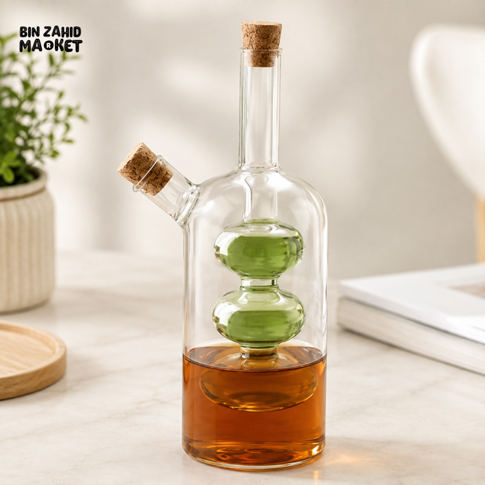 DUAL CHAMBER GLASS OIL & VINEGAR DISPENSER BOTTLE