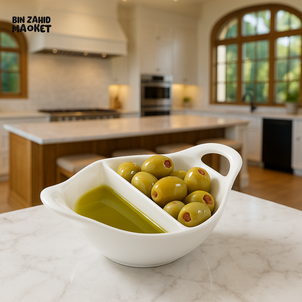 DUAL COMPARTMENT CERAMIC OLIVE & OIL SERVING DISH – LUXURY KITCHEN STYLE