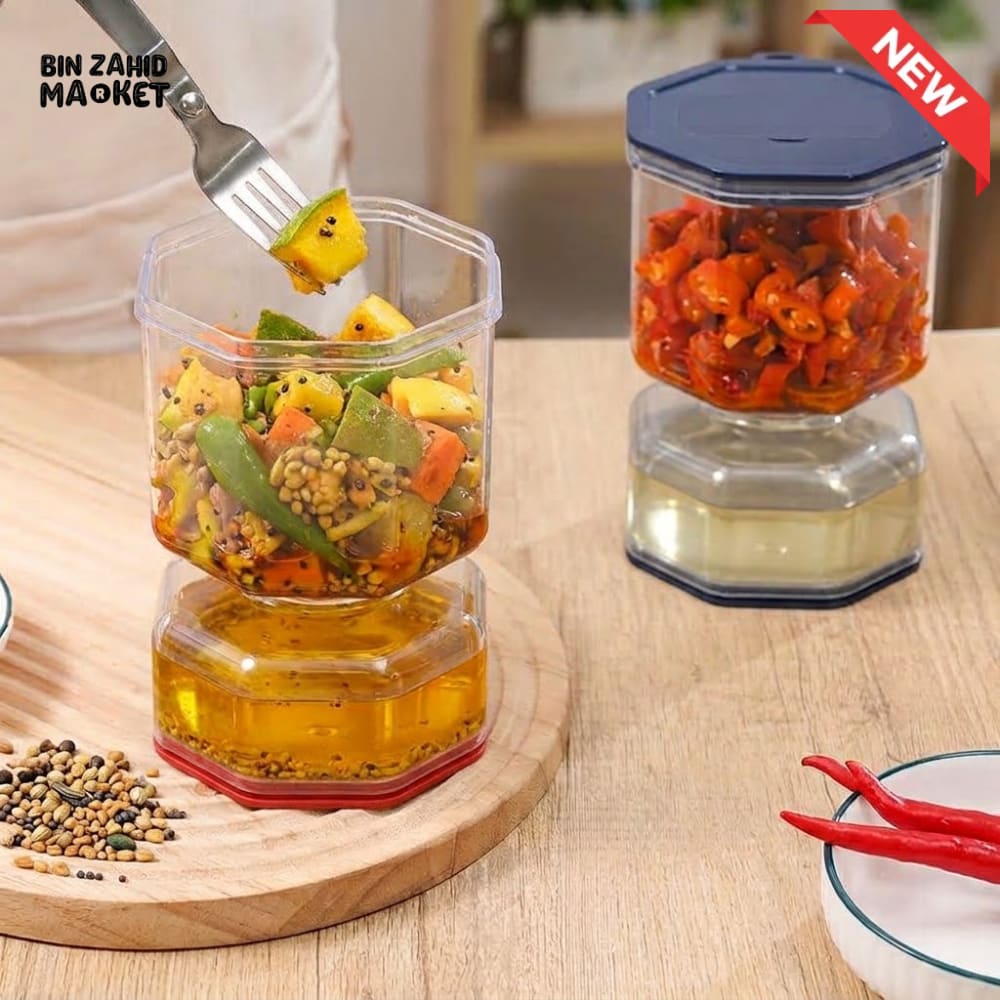 DUAL-COMPARTMENT HOURGLASS PICKLE & KIMCHI JAR WITH STRAINER SEPARATOR