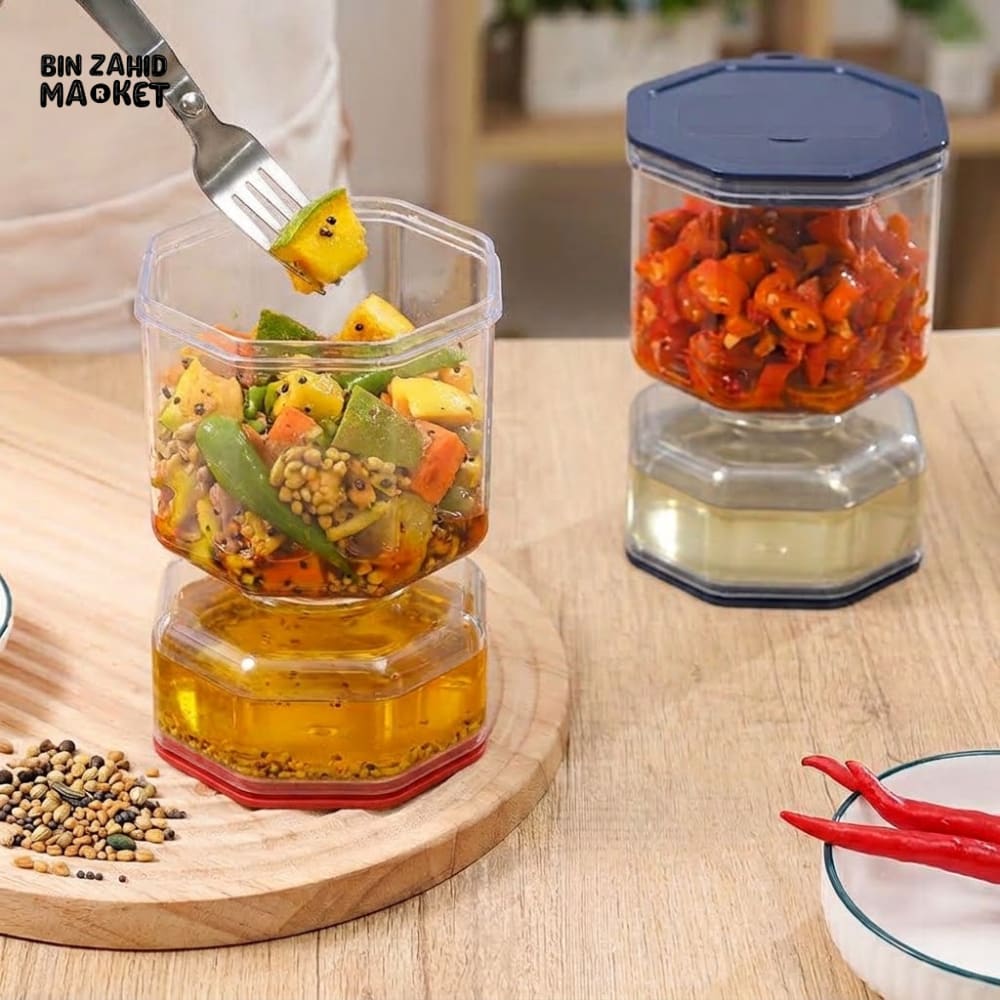 DUAL-COMPARTMENT HOURGLASS PICKLE & KIMCHI JAR WITH STRAINER SEPARATOR
