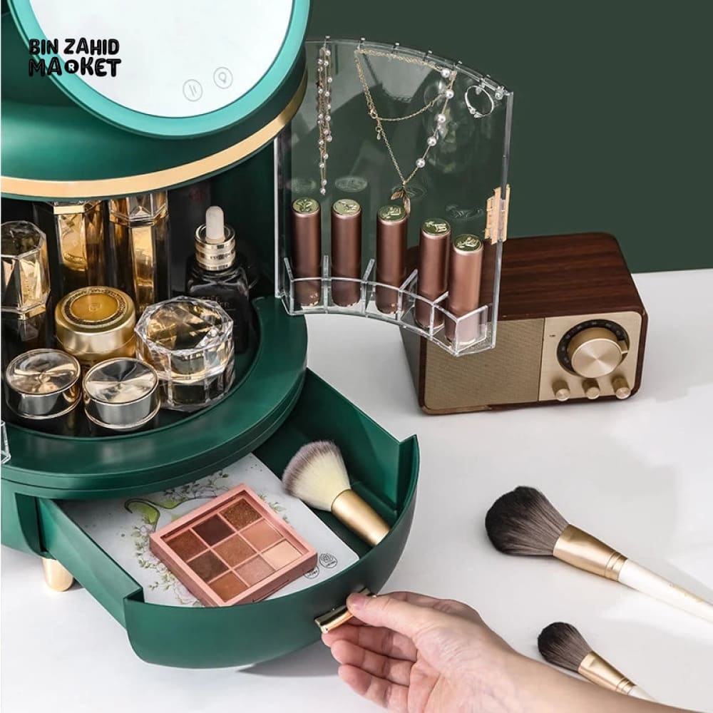 DUAL DOOR COSMETIC ORGANIZER WITH LED MIRROR