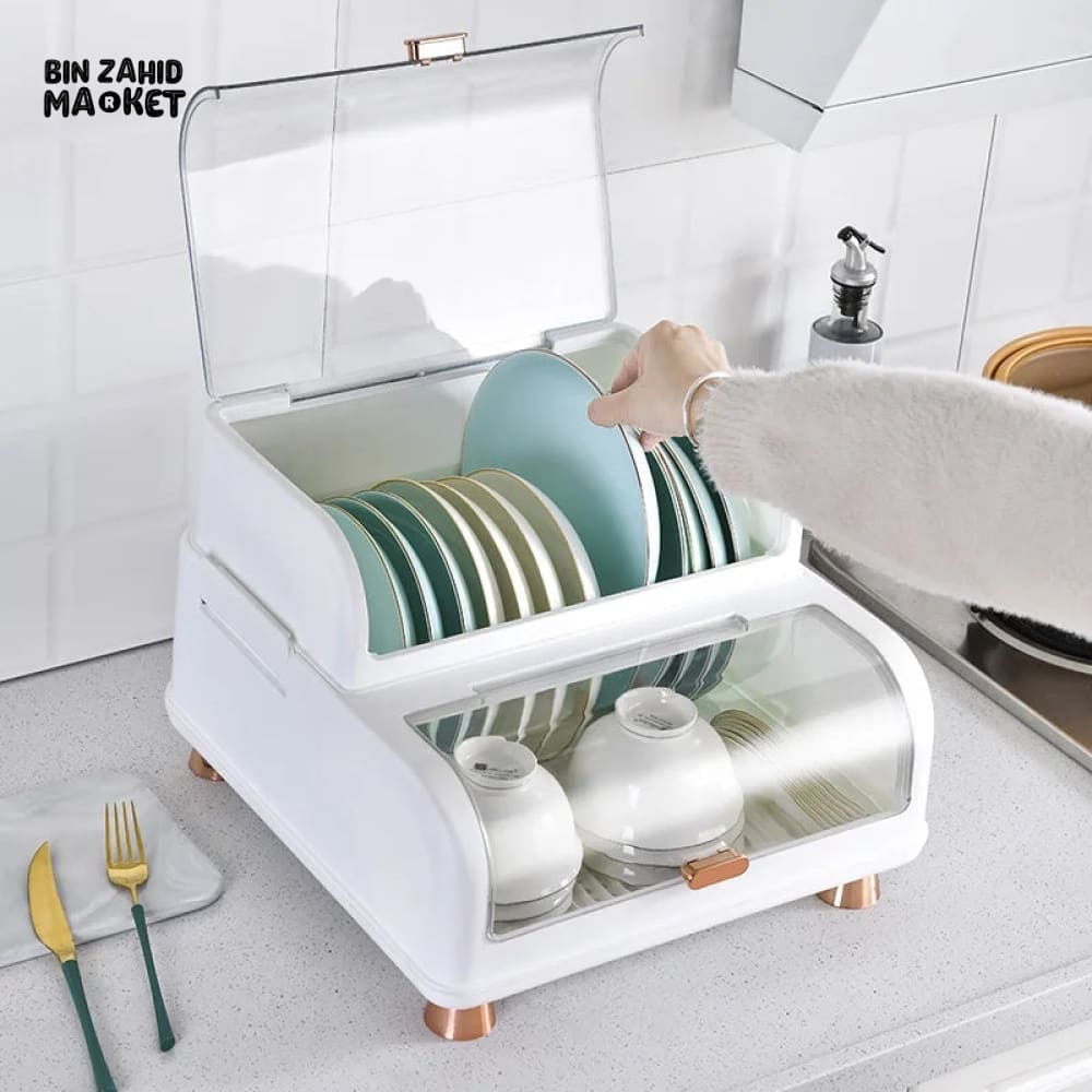 DUAL LAYERS DISHES RACK WITH LID