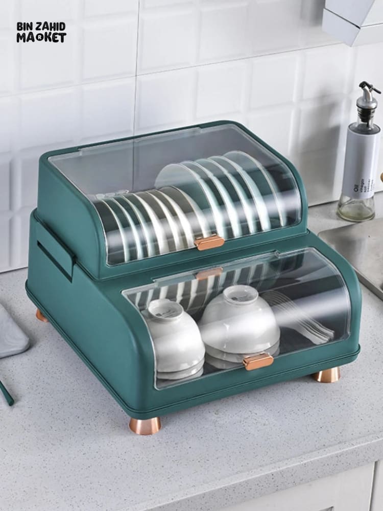 DUAL LAYERS DISHES RACK WITH LID