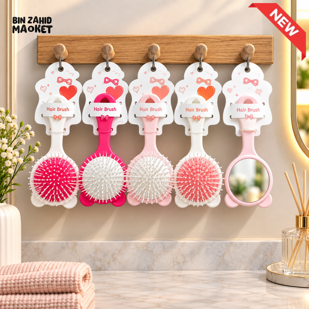 DUAL-SIDED ROUND HAIR BRUSH WITH HAND MIRROR - 1 PIECE
