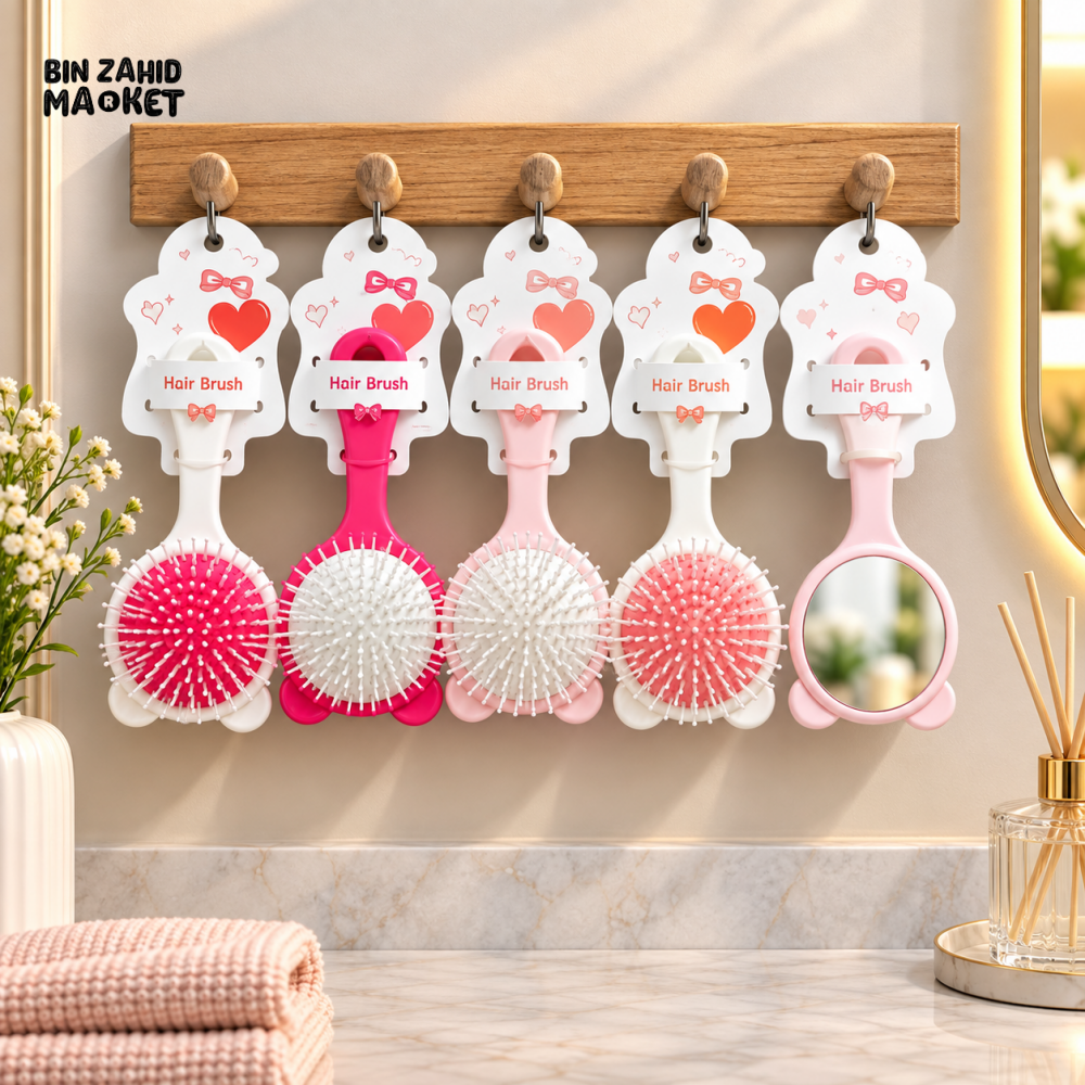 DUAL-SIDED ROUND HAIR BRUSH WITH HAND MIRROR - 1 PIECE