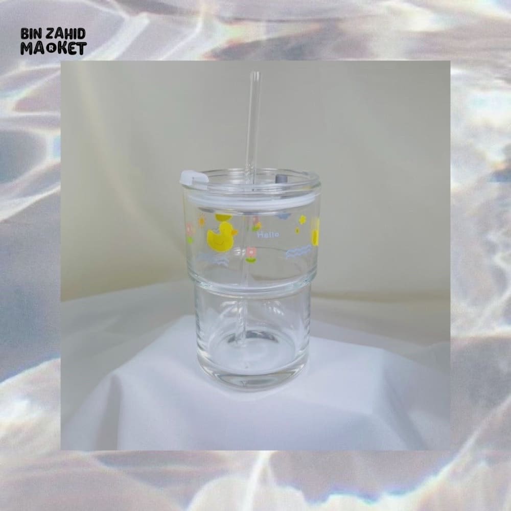DUCK GLASS JUICE CUP WITH STRAW – 350ML