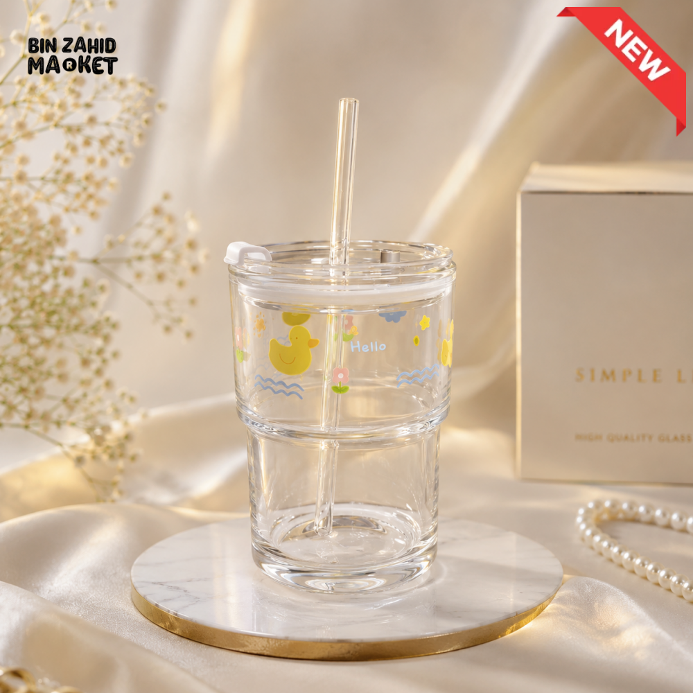 DUCK GLASS JUICE CUP WITH STRAW – 350ML