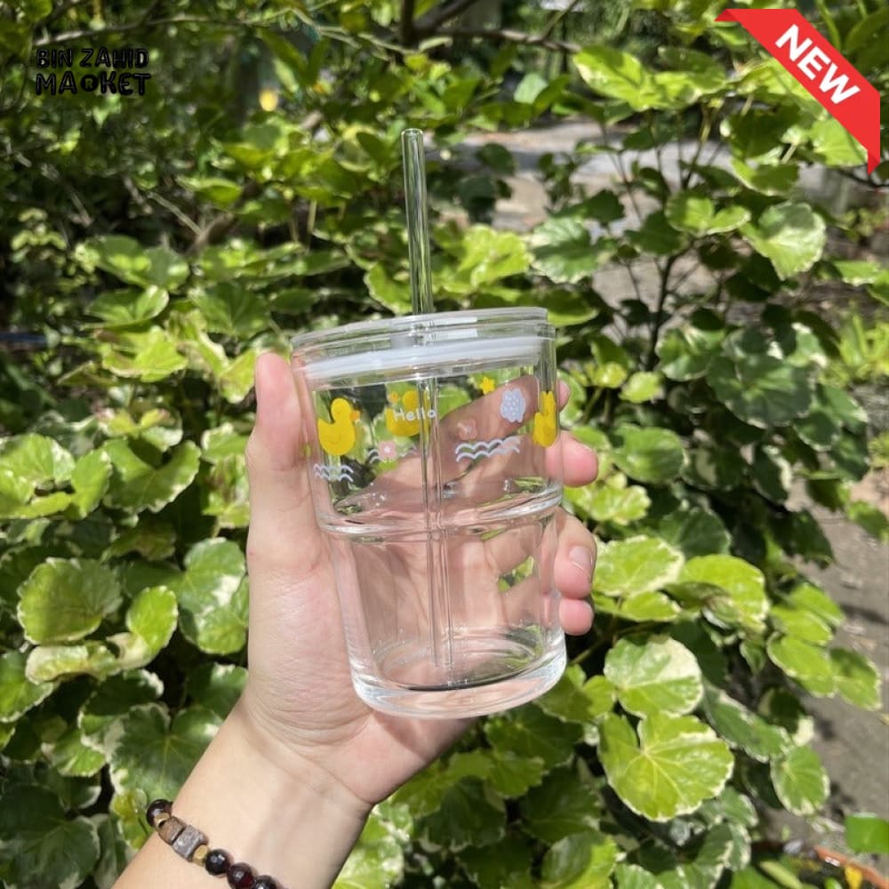 DUCK GLASS JUICE CUP WITH STRAW – 350ML