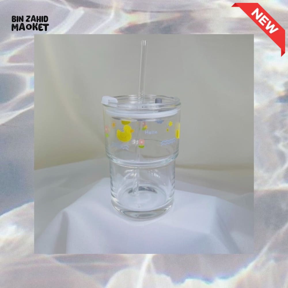 DUCK GLASS JUICE CUP WITH STRAW – 350ML