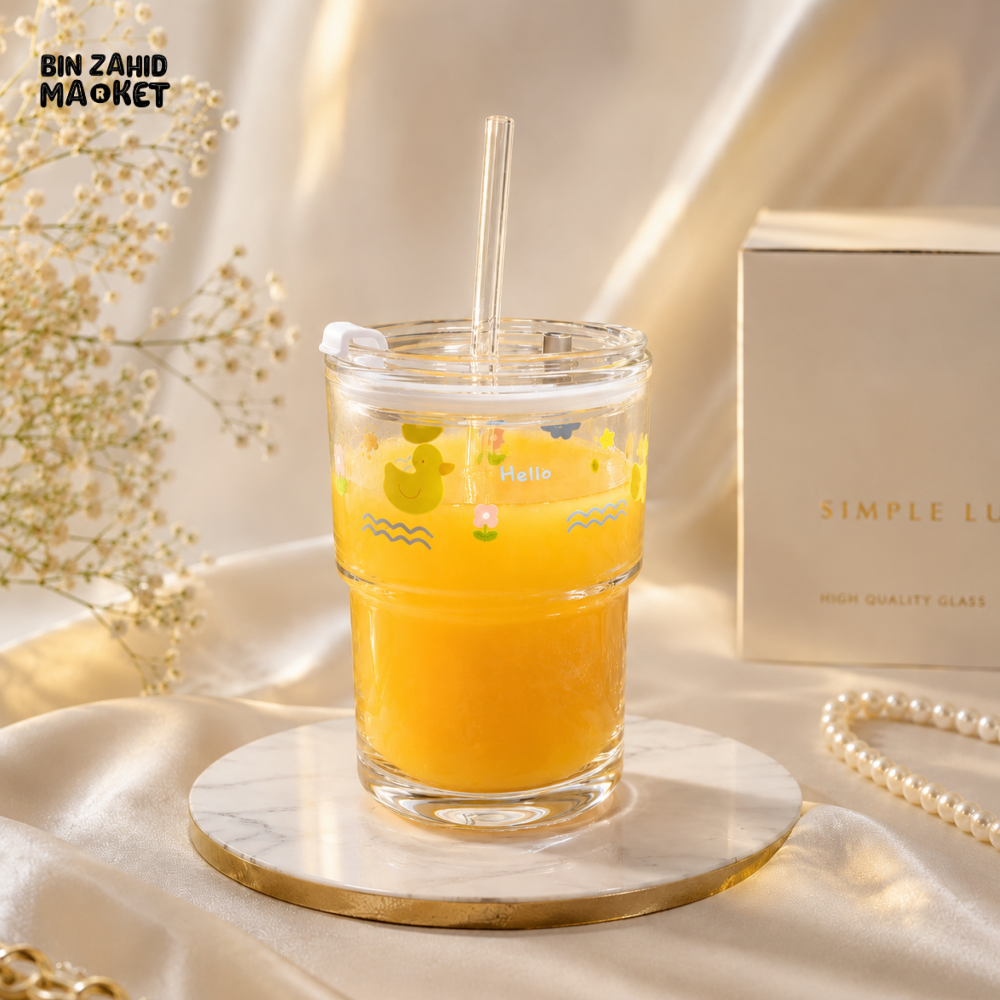 DUCK GLASS JUICE CUP WITH STRAW – 350ML