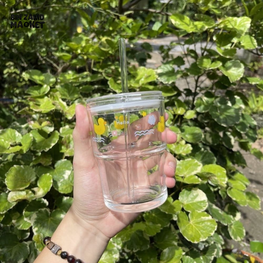 DUCK GLASS JUICE CUP WITH STRAW – 350ML