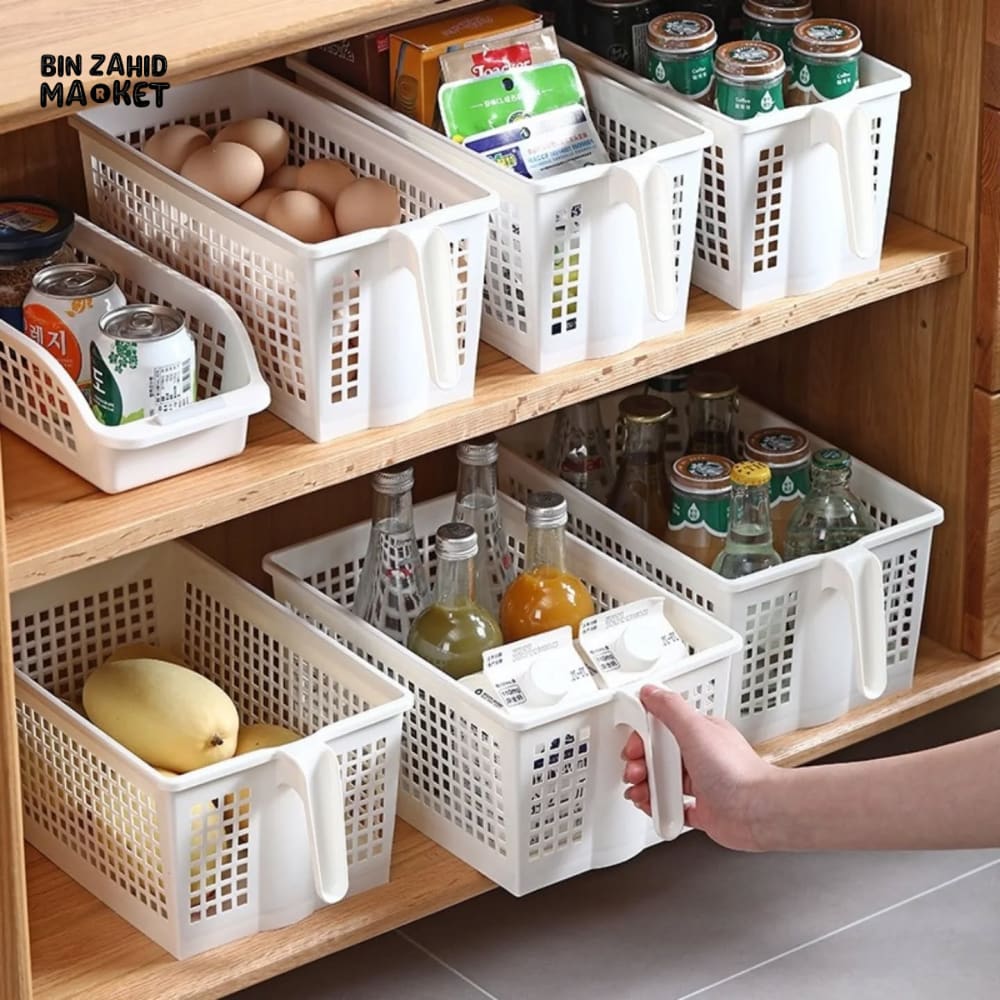 DURABLE PLASTIC STORAGE BASKET WITH HANDLE – PERFECT FOR KITCHEN & PANTRY ORGANIZATION