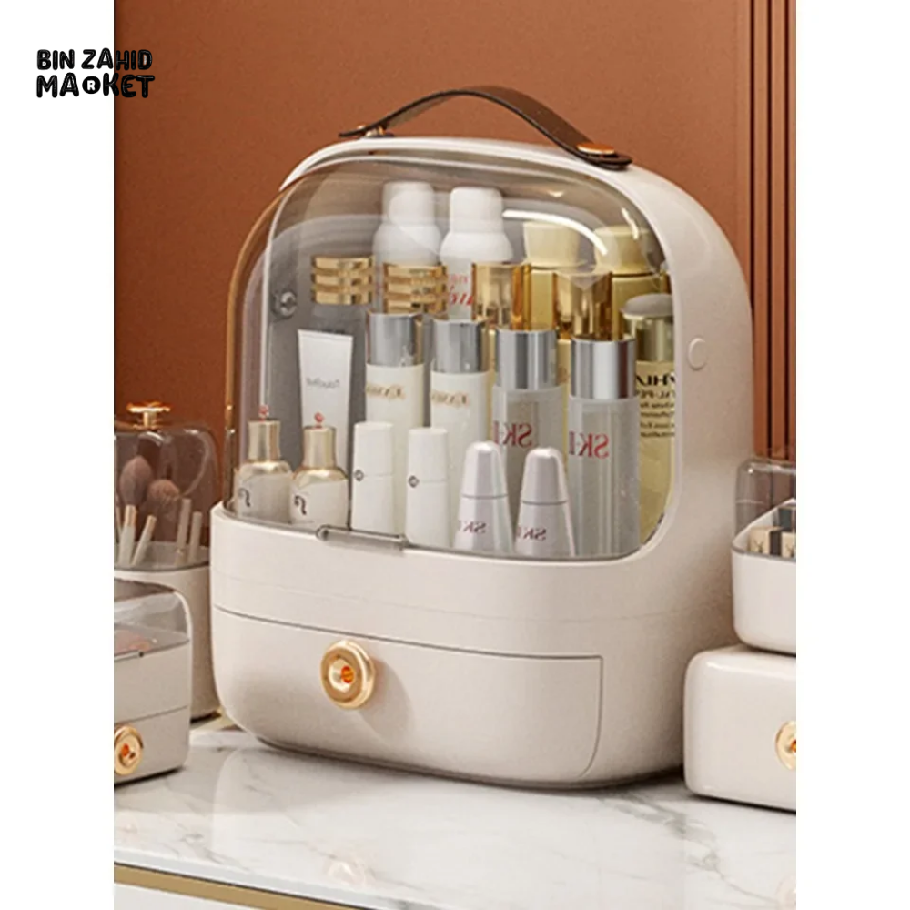 DUST-PROOF MAKEUP ORGANIZER – WITH LID & DRAWERS FOR BATHROOM OR DESKTOP