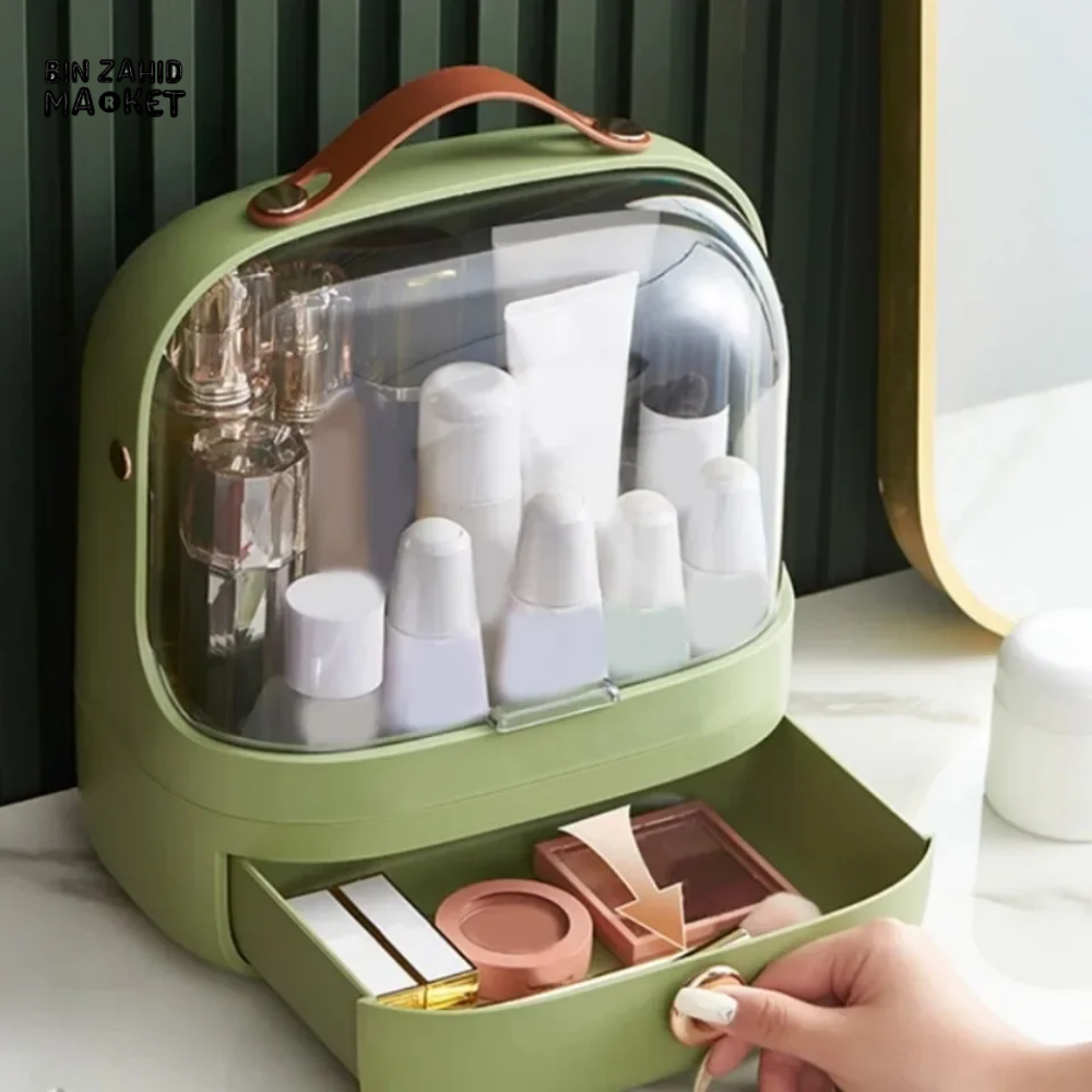 DUST-PROOF MAKEUP ORGANIZER – WITH LID & DRAWERS FOR BATHROOM OR DESKTOP