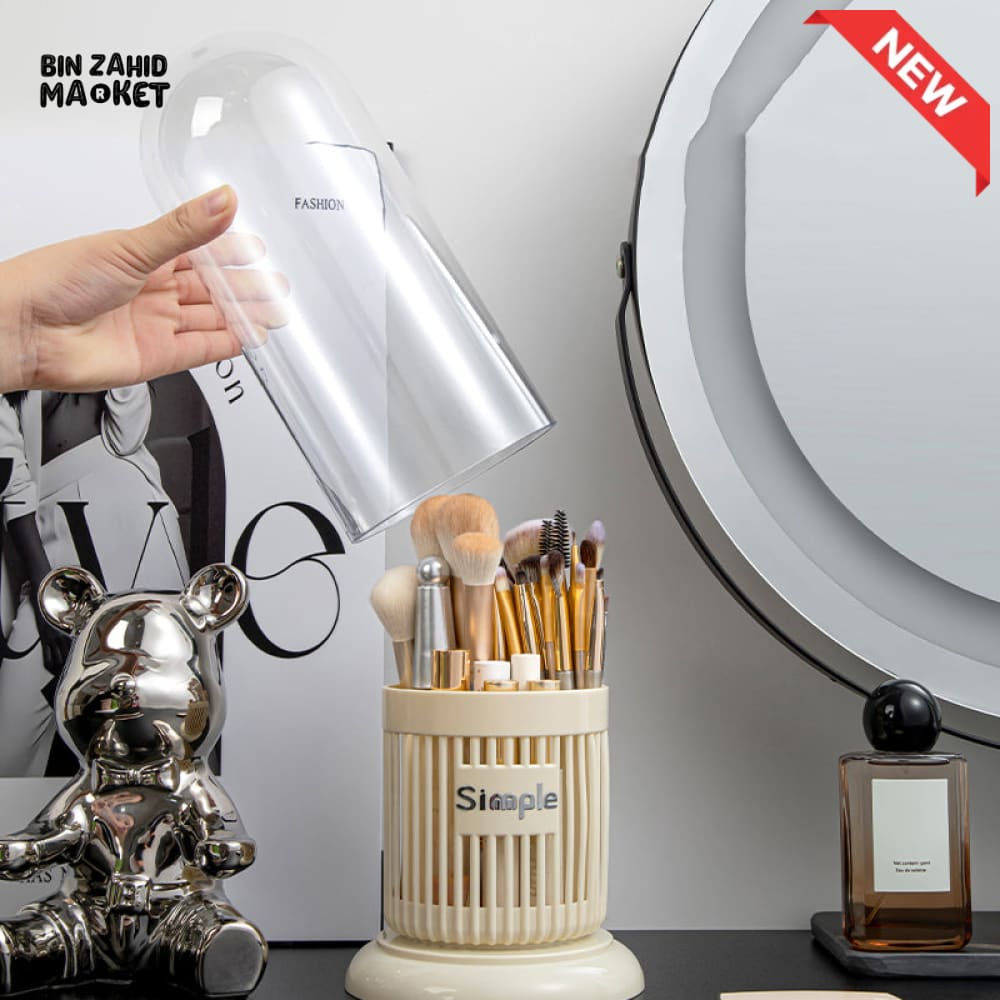 DUSTPROOF COSMETIC ORGANIZER – BRUSH STORAGE BUCKET WITH CLEAR LID