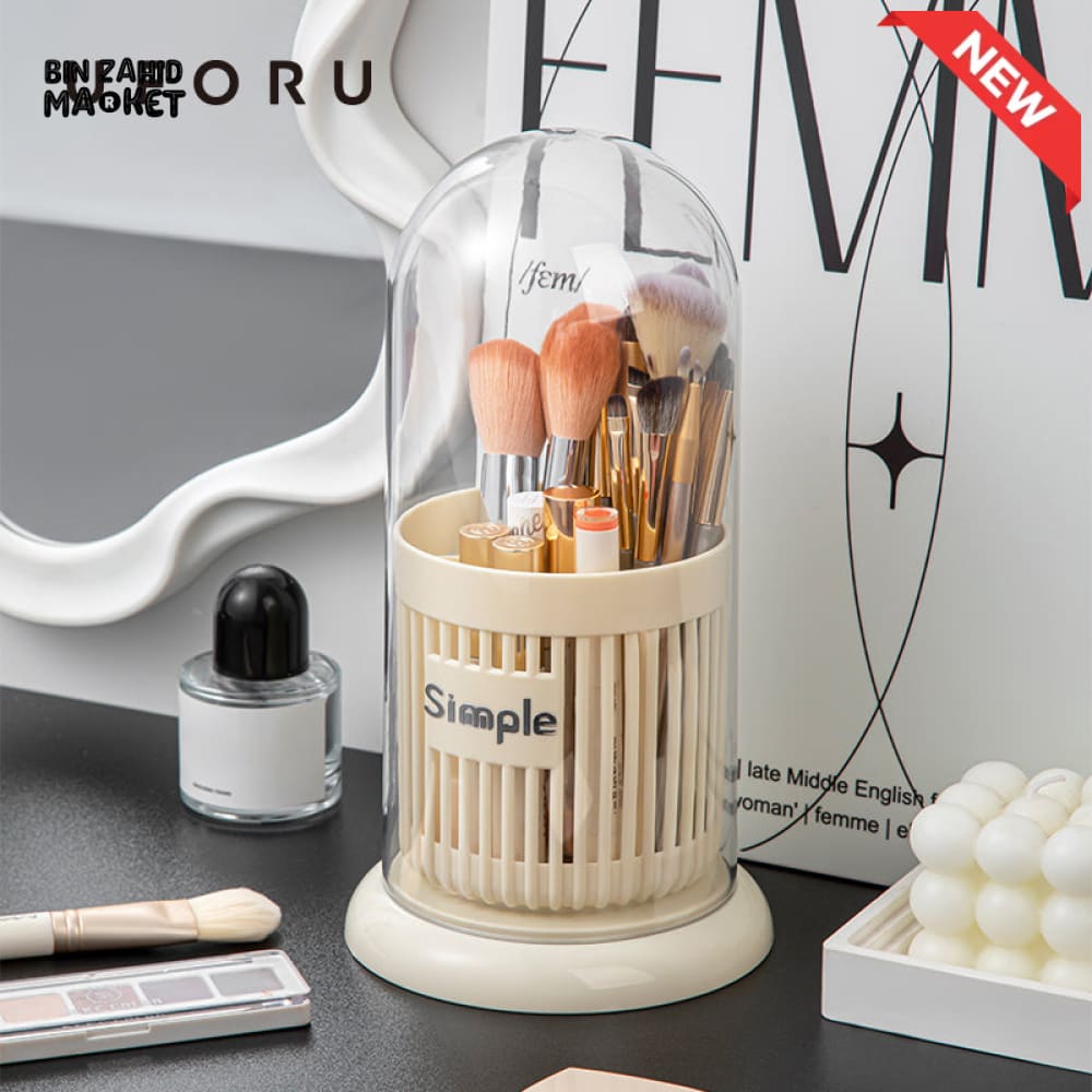 DUSTPROOF COSMETIC ORGANIZER – BRUSH STORAGE BUCKET WITH CLEAR LID