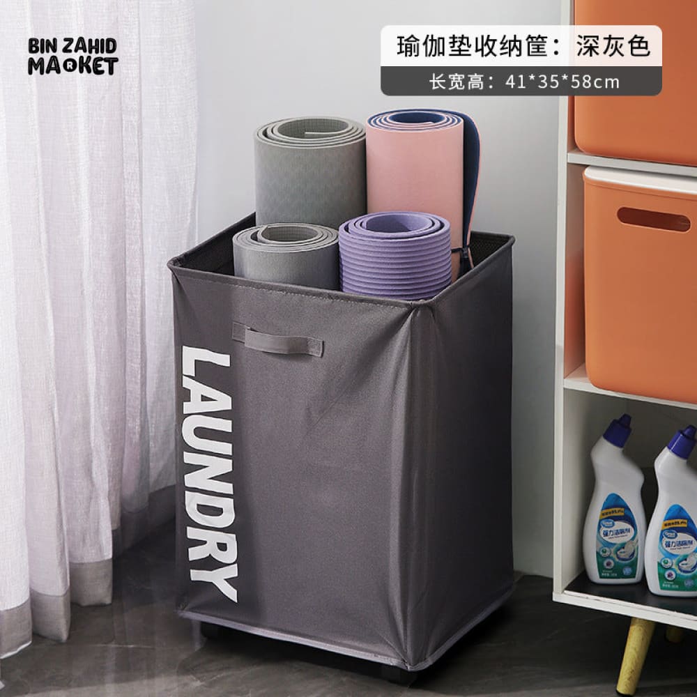 DUSTPROOF FOLDABLE LAUNDRY BASKET WITH WHEELS – LARGE CAPACITY WATERPROOF STORAGE BIN