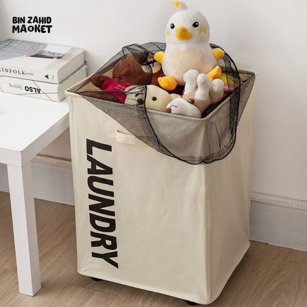 DUSTPROOF FOLDABLE LAUNDRY BASKET WITH WHEELS – LARGE CAPACITY WATERPROOF STORAGE BIN