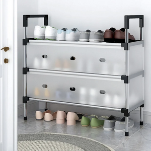 DUSTPROOF SHOE ORGANIZER RACK HEAVY DUTY STORAGE STAND FOR SHOES HEELS TOYS & MORE – HALLWAY DORM & GARAGE - 3 LAYER