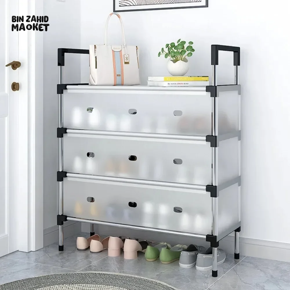 DUSTPROOF SHOE ORGANIZER RACK HEAVY DUTY STORAGE STAND FOR SHOES HEELS TOYS & MORE – HALLWAY DORM & GARAGE - 3 LAYER